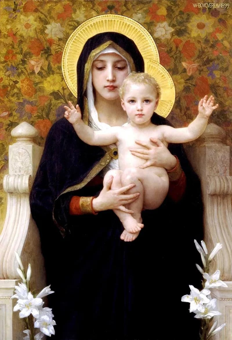The Virgin of the Lilies by William-Adolphe Bouguereau depicting Luke 2:7