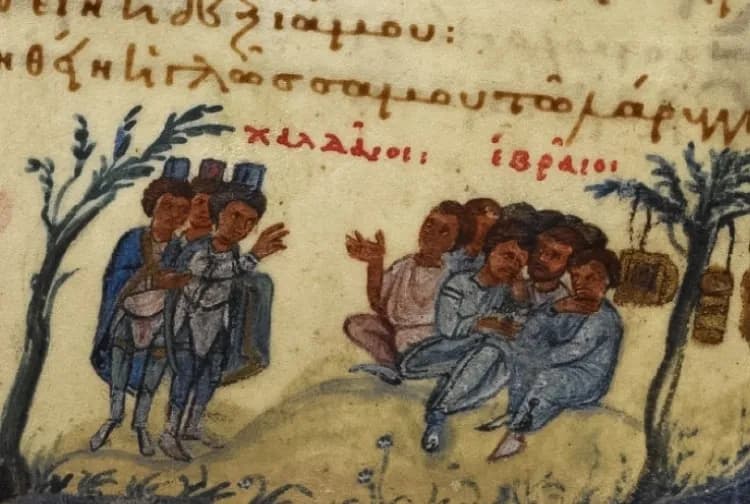 Chaldean Soldiers with Hebrew Captives (Bristol Psalter) by Master of the Bristol Psalter depicting Psalms 137:1