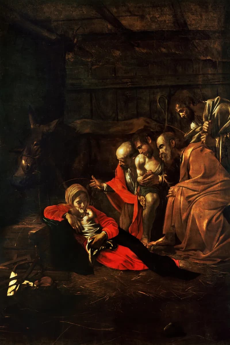 Adoration of the Shepherds by Michelangelo Merisi da Caravaggio depicting Luke 2:15