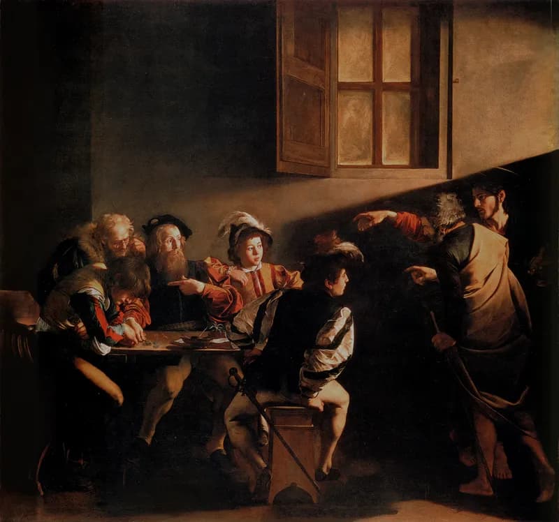 The Calling of Saint Matthew by Michelangelo Merisi da Caravaggio depicting Ephesians 4:1