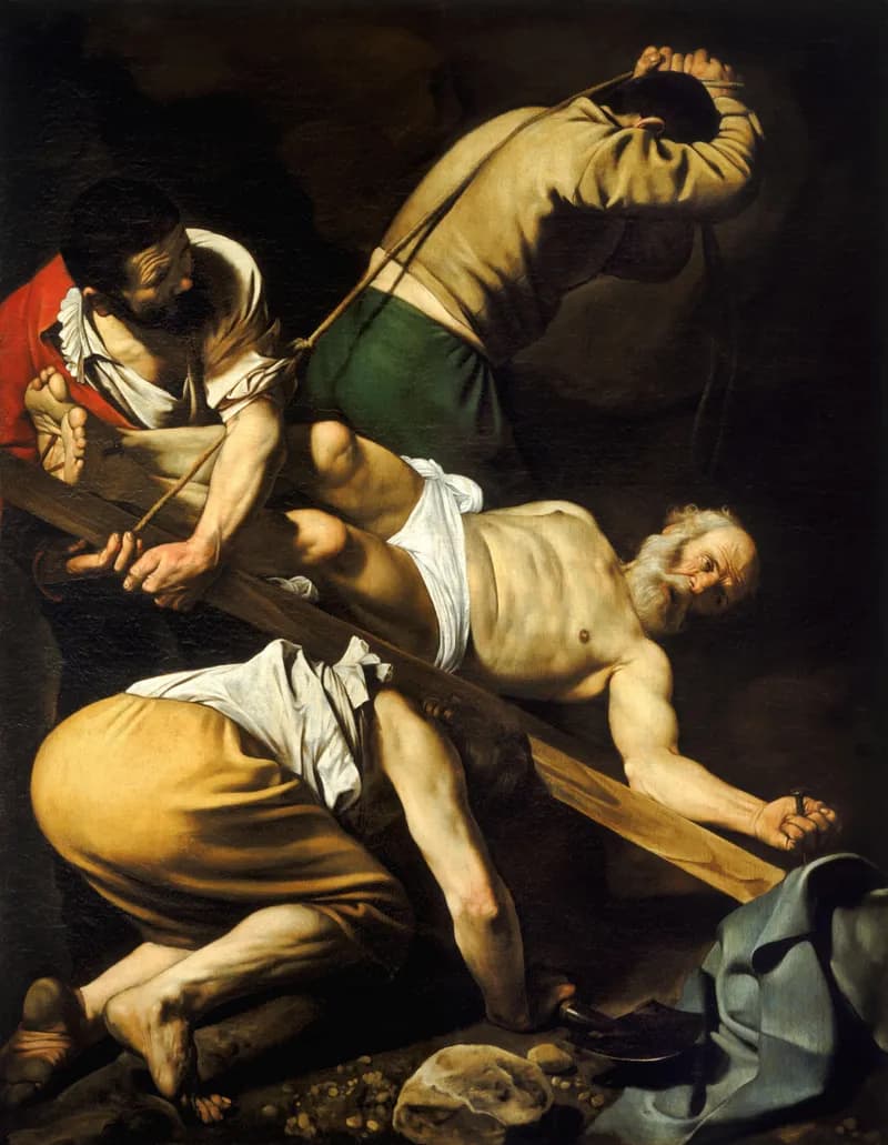 Crucifixion of Saint Peter by Michelangelo Merisi da Caravaggio depicting John 21:18