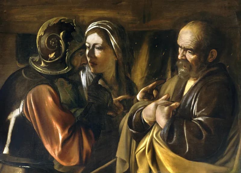 The Denial of Saint Peter by Michelangelo Merisi da Caravaggio depicting Matthew 26:69