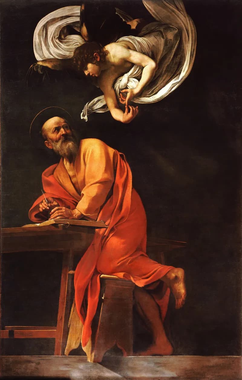 The Inspiration of Saint Matthew by Michelangelo Merisi da Caravaggio depicting Matthew 1:1
