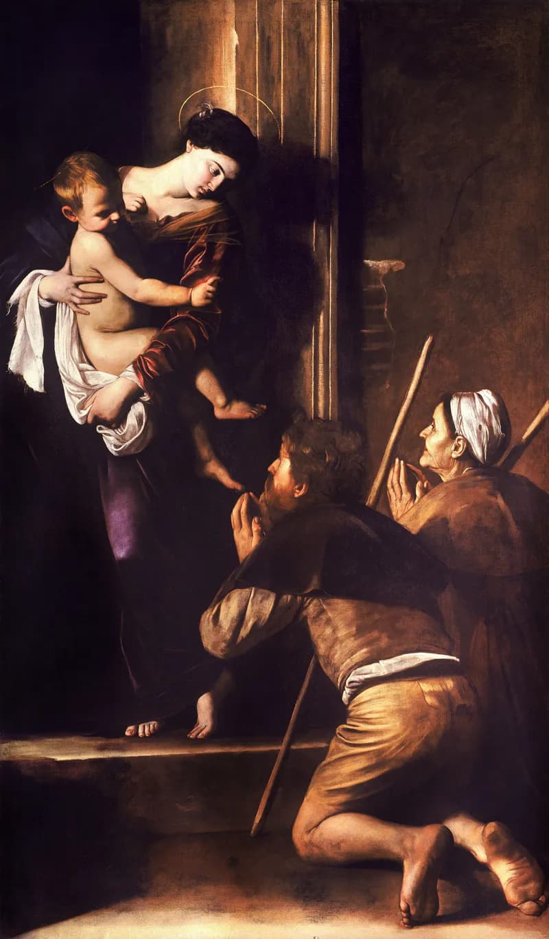 Madonna of Loreto (Madonna dei Pellegrini) by Michelangelo Merisi da Caravaggio depicting Luke 1:42