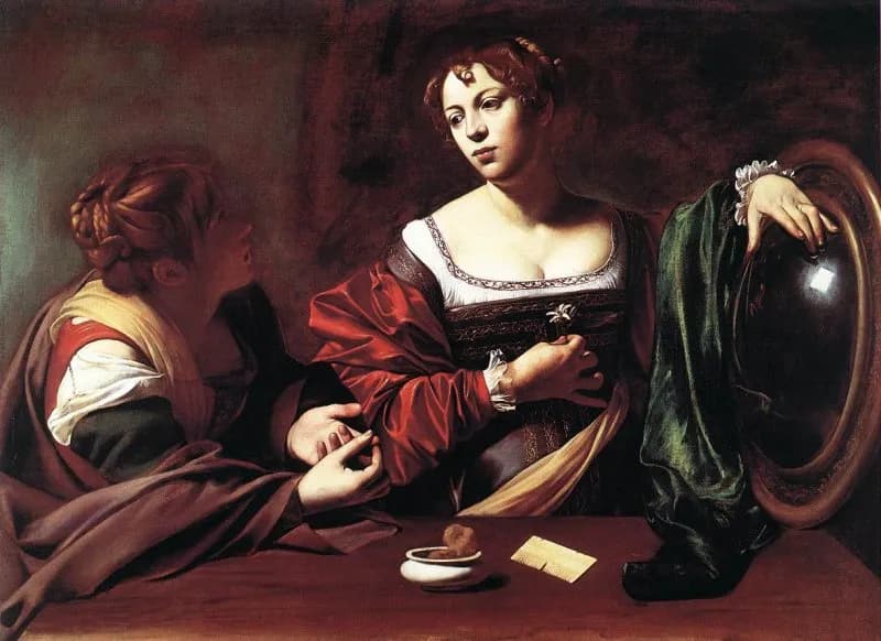 Martha and Mary Magdalene by Michelangelo Merisi da Caravaggio depicting Luke 10:38