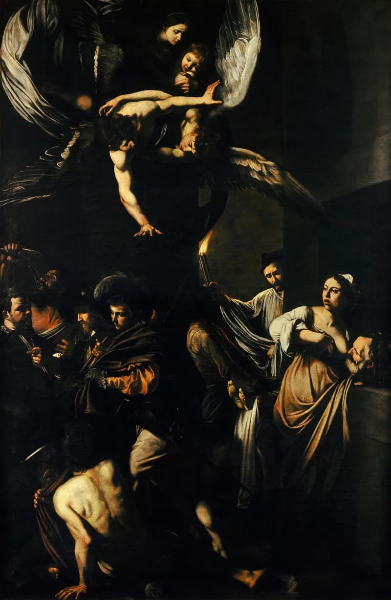 The Seven Works of Mercy by Michelangelo Merisi da Caravaggio depicting Matthew 25:35