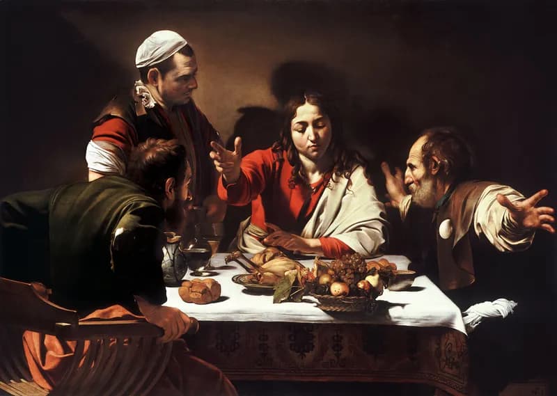 Supper at Emmaus (London) by Michelangelo Merisi da Caravaggio depicting Luke 24:30