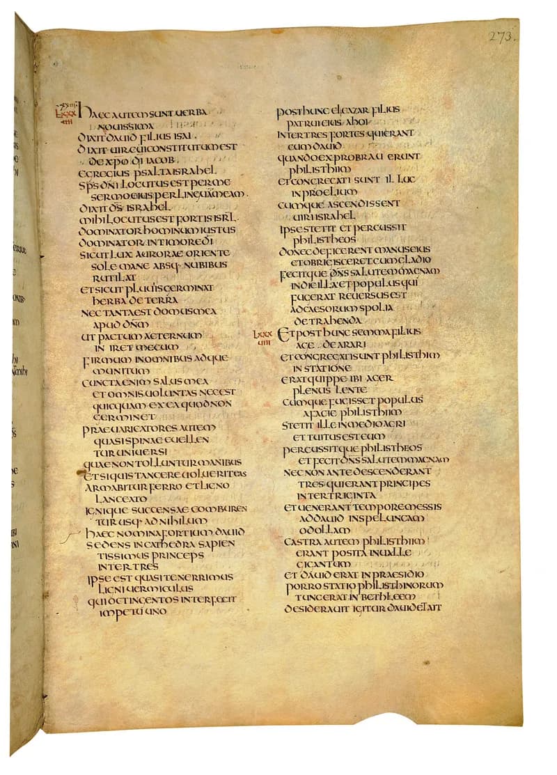 Codex Amiatinus, 1 Chronicles 11 (canvas 543) by Master of the Codex Amiatinus (Monkwearmouth-Jarrow scriptorium) depicting 1 Chronicles 11