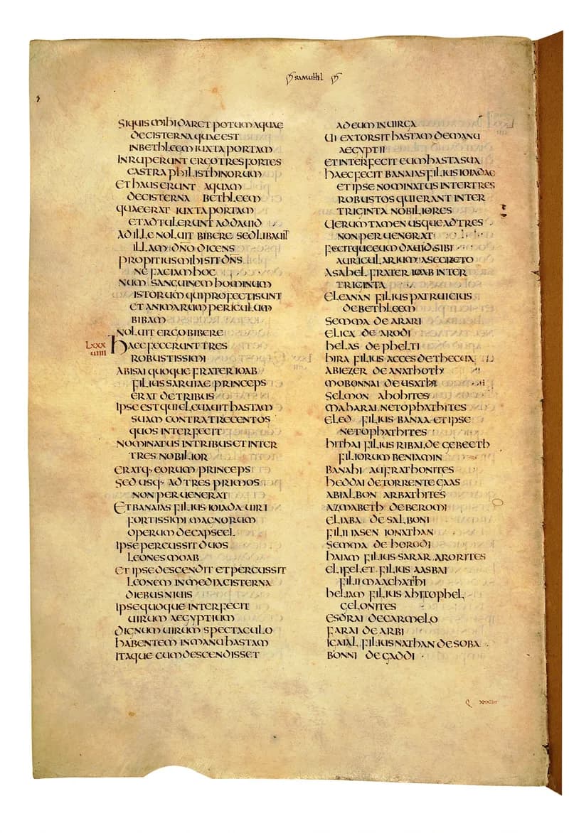 Codex Amiatinus, 1 Chronicles 12 (canvas 544) by Master of the Codex Amiatinus (Monkwearmouth-Jarrow scriptorium) depicting 1 Chronicles 12