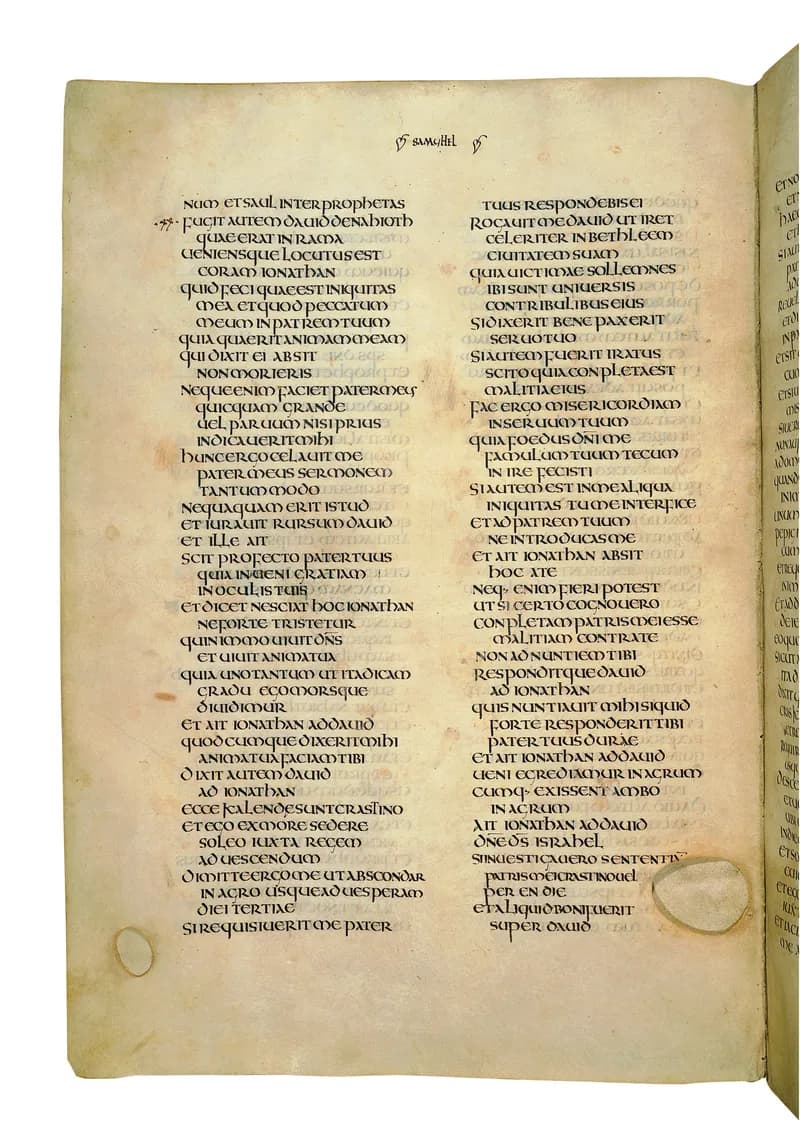 Codex Amiatinus, 1 Kings 15 (canvas 476) by Master of the Codex Amiatinus (Monkwearmouth-Jarrow scriptorium) depicting 1 Kings 15