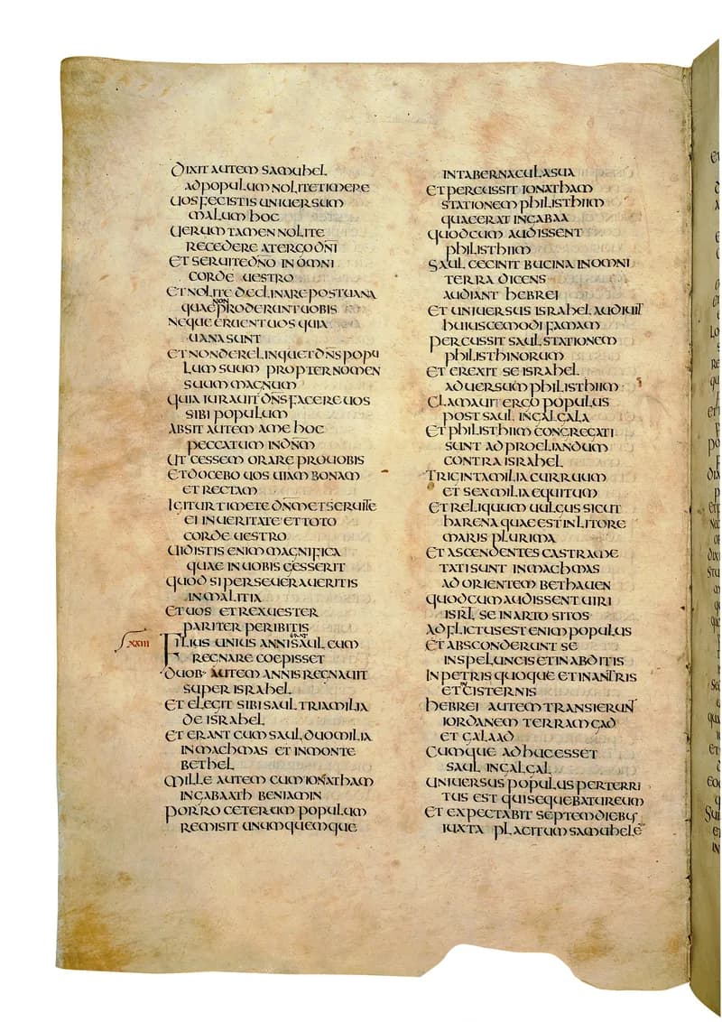 Codex Amiatinus, 1 Kings 3 (canvas 458) by Master of the Codex Amiatinus (Monkwearmouth-Jarrow scriptorium) depicting 1 Kings 3