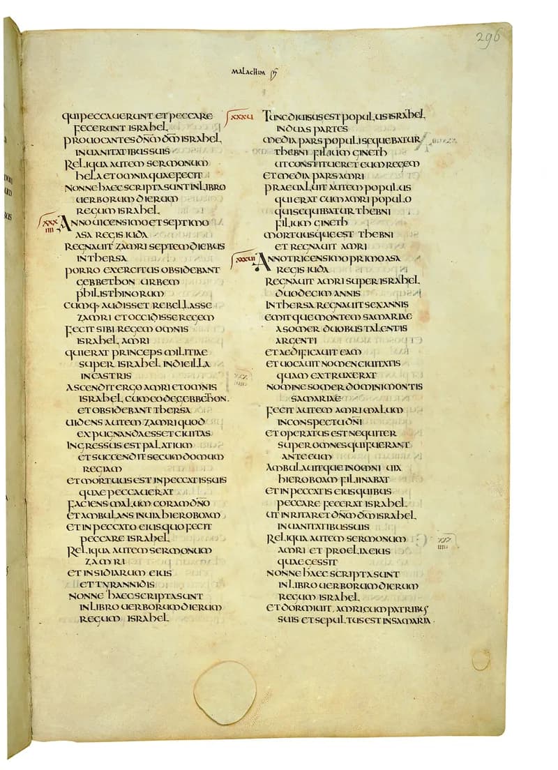 Codex Amiatinus, 2 Chronicles 12 (canvas 589) by Master of the Codex Amiatinus (Monkwearmouth-Jarrow scriptorium) depicting 2 Chronicles 12
