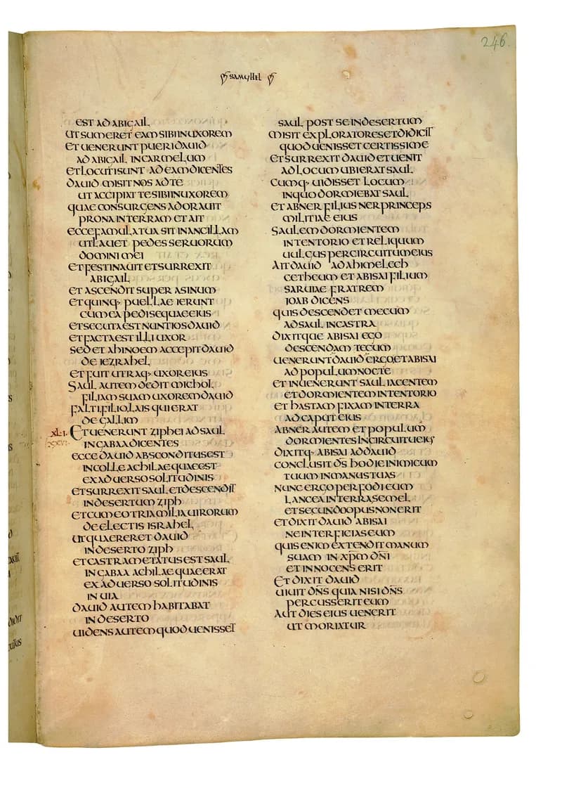 Codex Amiatinus, 2 Kings 1 (canvas 489) by Master of the Codex Amiatinus (Monkwearmouth-Jarrow scriptorium) depicting 2 Kings 1