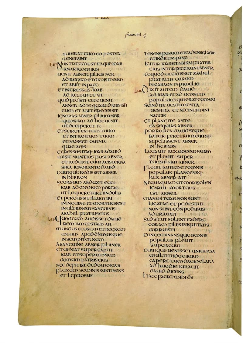 Codex Amiatinus, 2 Kings 11 (canvas 504) by Master of the Codex Amiatinus (Monkwearmouth-Jarrow scriptorium) depicting 2 Kings 11