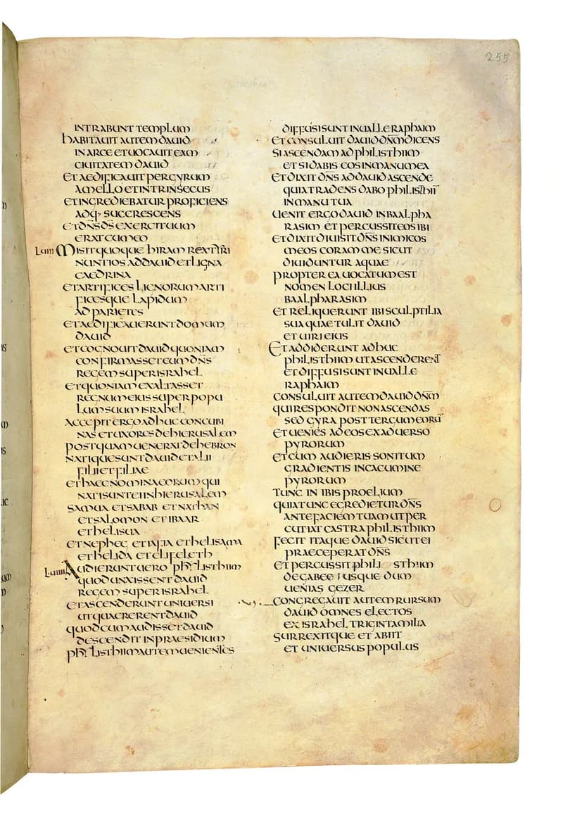 Codex Amiatinus, 2 Kings 13 (canvas 507) by Master of the Codex Amiatinus (Monkwearmouth-Jarrow scriptorium) depicting 2 Kings 13
