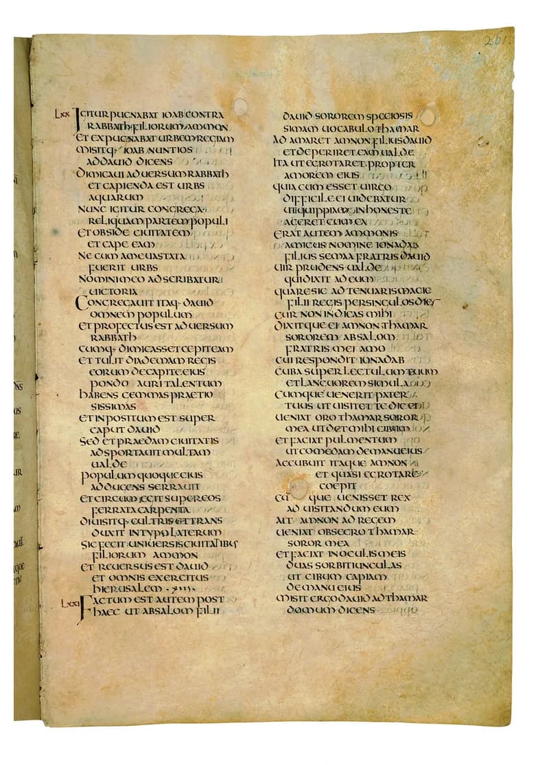 Codex Amiatinus, 2 Kings 21 (canvas 519) by Master of the Codex Amiatinus (Monkwearmouth-Jarrow scriptorium) depicting 2 Kings 21