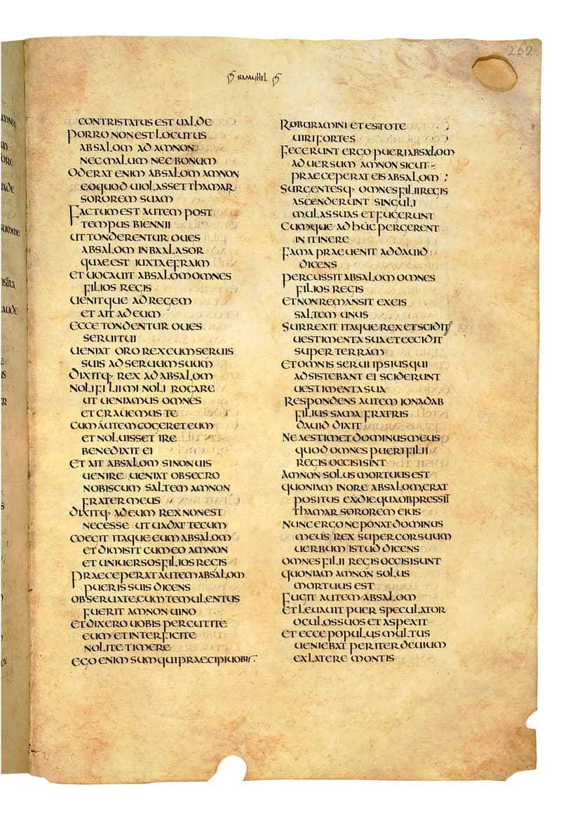 Codex Amiatinus, 2 Kings 22 (canvas 521) by Master of the Codex Amiatinus (Monkwearmouth-Jarrow scriptorium) depicting 2 Kings 22
