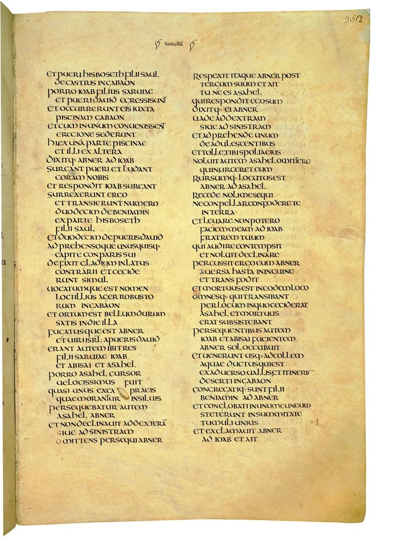 Codex Amiatinus, 2 Kings 9 (canvas 501) by Master of the Codex Amiatinus (Monkwearmouth-Jarrow scriptorium) depicting 2 Kings 9