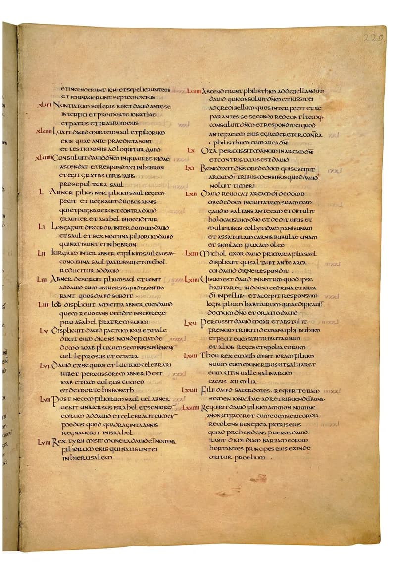 Codex Amiatinus, 2 Samuel 14 (canvas 437) by Master of the Codex Amiatinus (Monkwearmouth-Jarrow scriptorium) depicting 2 Samuel 14