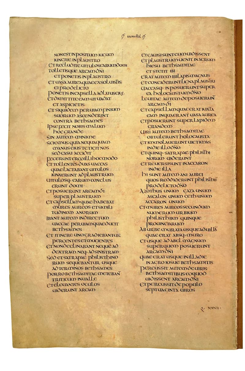 Codex Amiatinus, 2 Samuel 21 (canvas 448) by Master of the Codex Amiatinus (Monkwearmouth-Jarrow scriptorium) depicting 2 Samuel 21