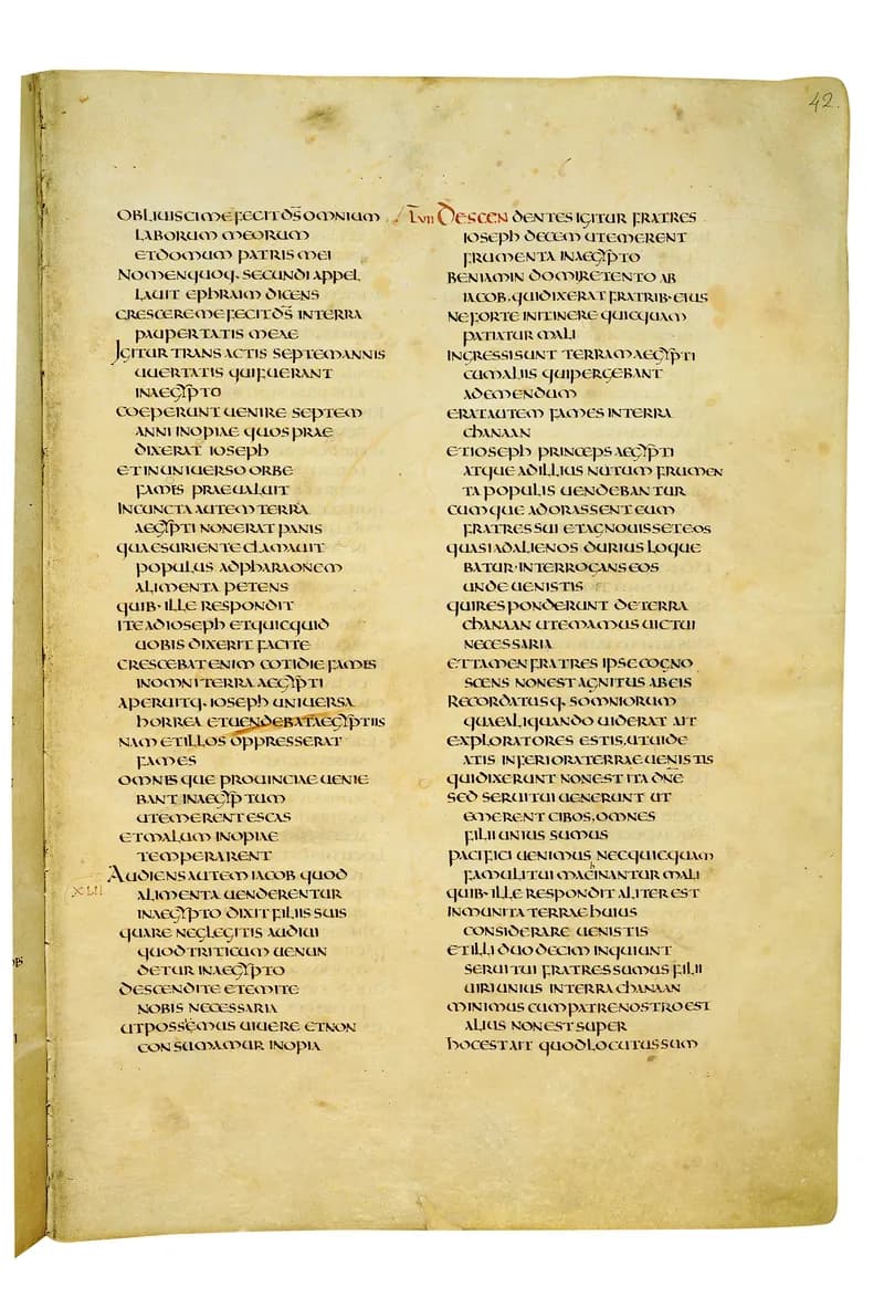 Codex Amiatinus, Exodus 1 (canvas 81) by Master of the Codex Amiatinus (Monkwearmouth-Jarrow scriptorium) depicting Exodus 1