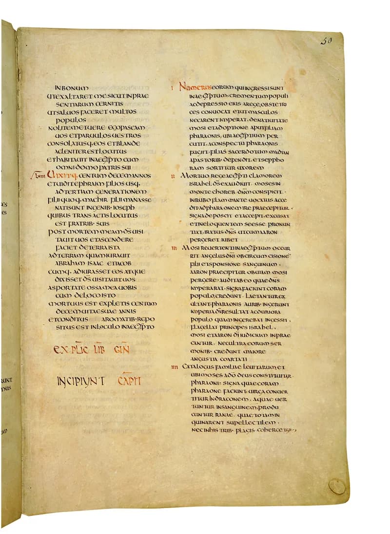 Codex Amiatinus, Exodus 11 (canvas 97) by Master of the Codex Amiatinus (Monkwearmouth-Jarrow scriptorium) depicting Exodus 11