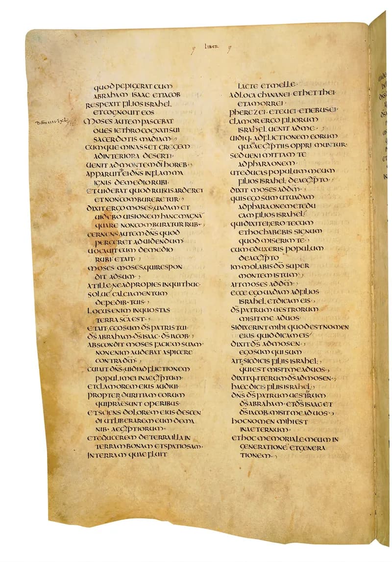 Codex Amiatinus, Exodus 14 (canvas 102) by Master of the Codex Amiatinus (Monkwearmouth-Jarrow scriptorium) depicting Exodus 14