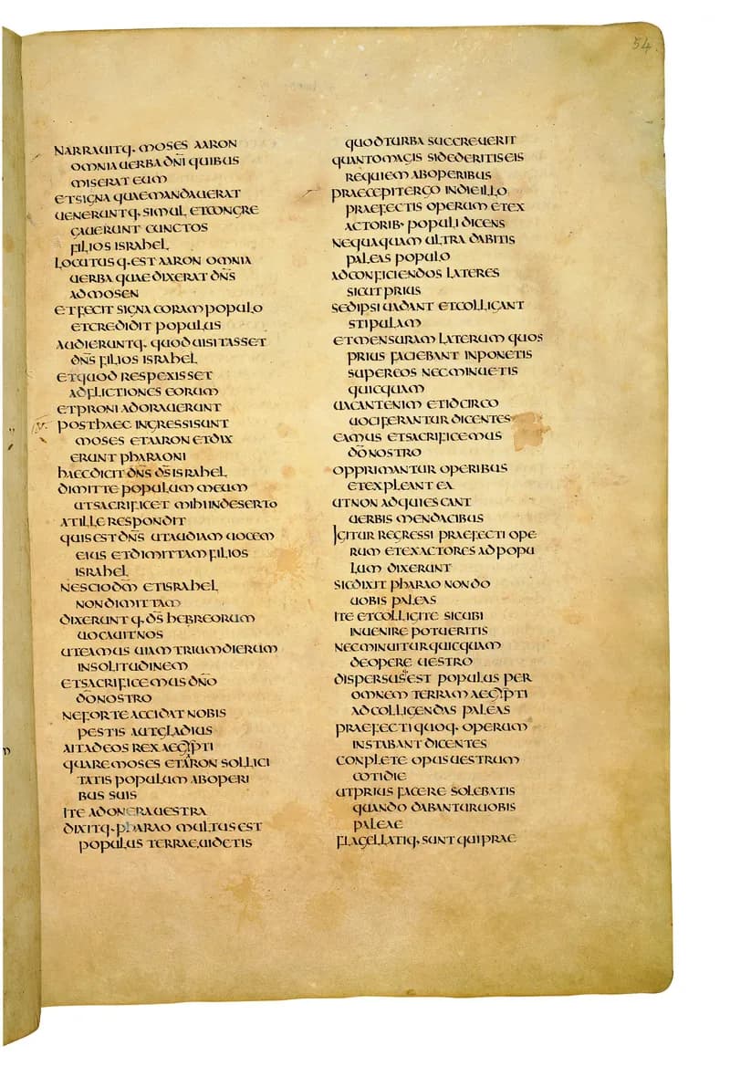 Codex Amiatinus, Exodus 16 (canvas 105) by Master of the Codex Amiatinus (Monkwearmouth-Jarrow scriptorium) depicting Exodus 16