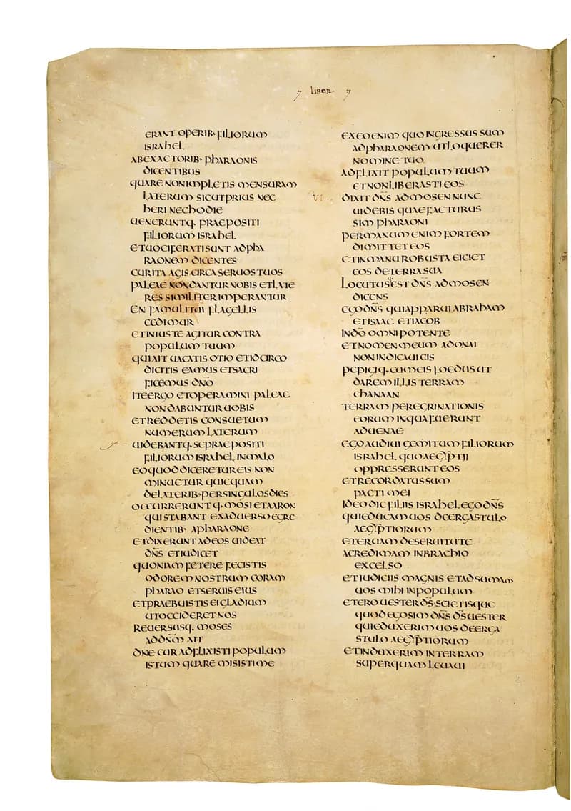 Codex Amiatinus, Exodus 17 (canvas 106) by Master of the Codex Amiatinus (Monkwearmouth-Jarrow scriptorium) depicting Exodus 17