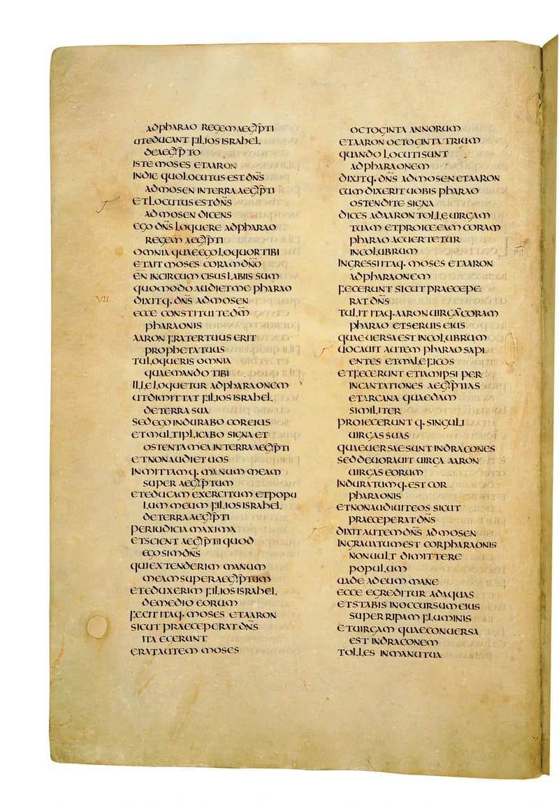 Codex Amiatinus, Exodus 18 (canvas 108) by Master of the Codex Amiatinus (Monkwearmouth-Jarrow scriptorium) depicting Exodus 18