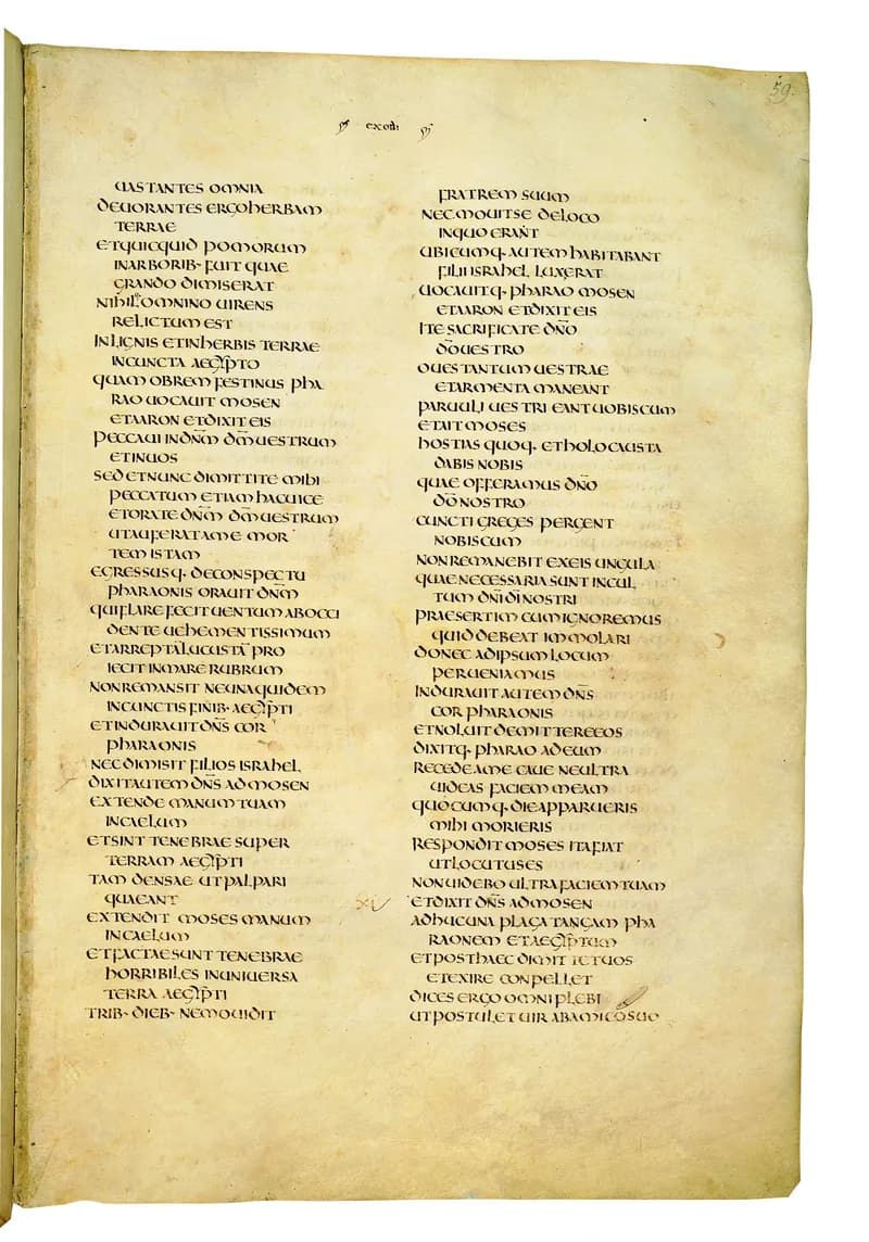 Codex Amiatinus, Exodus 23 (canvas 115) by Master of the Codex Amiatinus (Monkwearmouth-Jarrow scriptorium) depicting Exodus 23