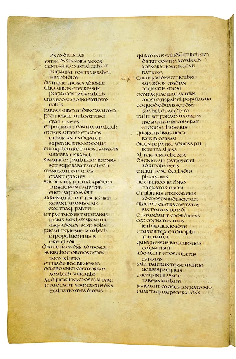 Codex Amiatinus, Exodus 31 (canvas 128) by Master of the Codex Amiatinus (Monkwearmouth-Jarrow scriptorium) depicting Exodus 31