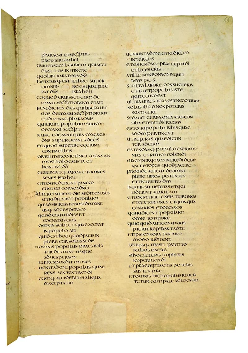 Codex Amiatinus, Exodus 32 (canvas 129) by Master of the Codex Amiatinus (Monkwearmouth-Jarrow scriptorium) depicting Exodus 32