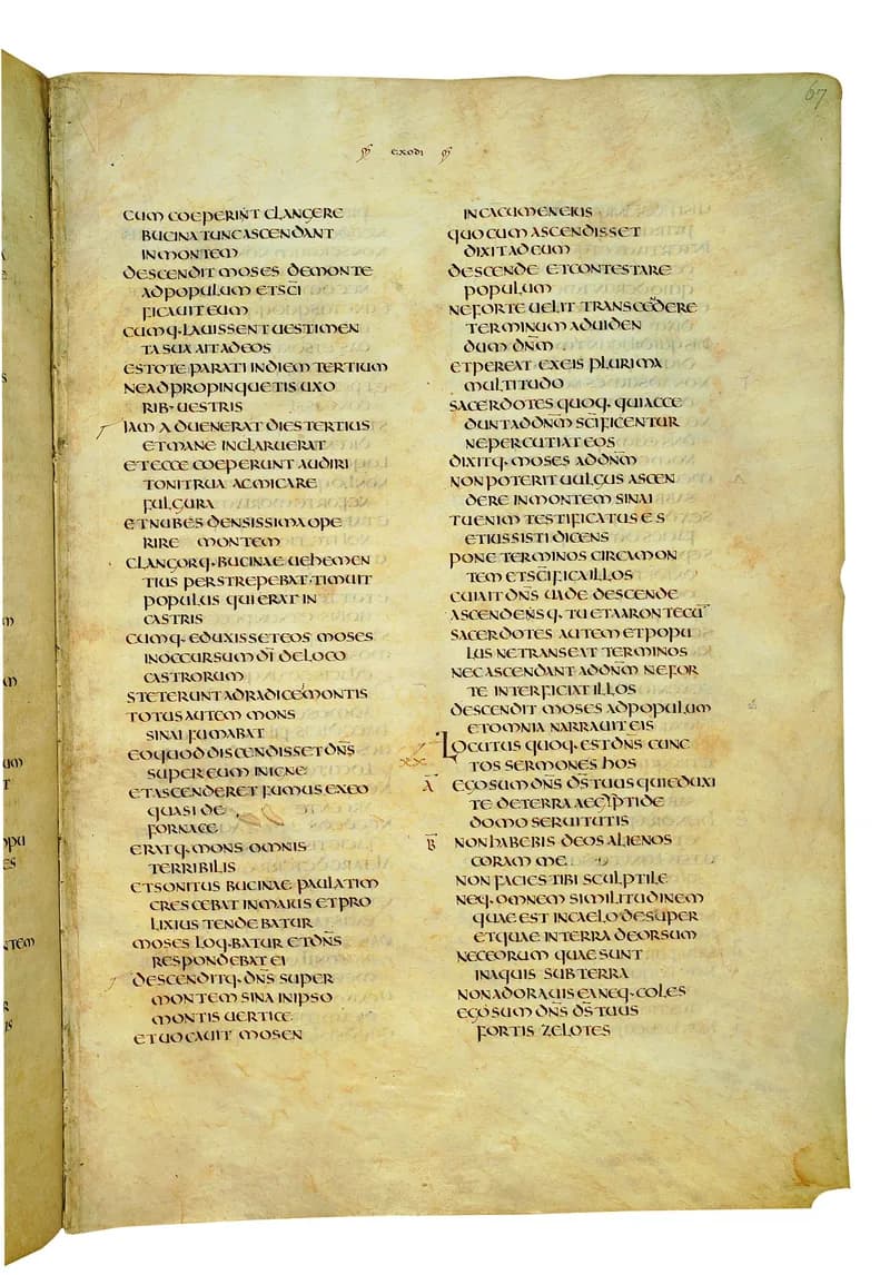 Codex Amiatinus, Exodus 33 (canvas 131) by Master of the Codex Amiatinus (Monkwearmouth-Jarrow scriptorium) depicting Exodus 33