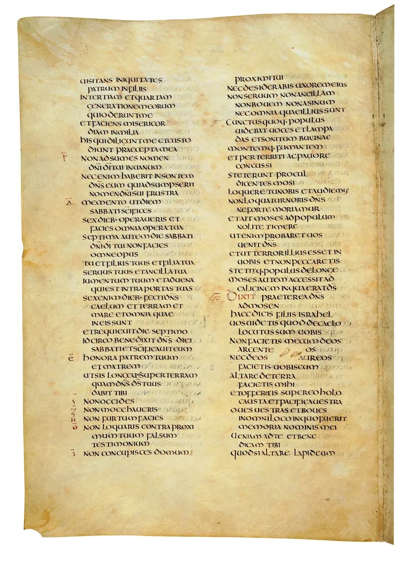 Codex Amiatinus, Exodus 34 (canvas 132) by Master of the Codex Amiatinus (Monkwearmouth-Jarrow scriptorium) depicting Exodus 34