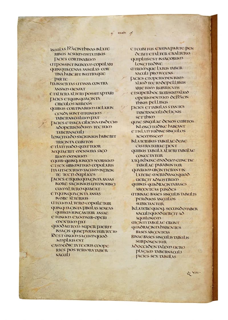 Codex Amiatinus, Exodus 40 (canvas 142) by Master of the Codex Amiatinus (Monkwearmouth-Jarrow scriptorium) depicting Exodus 40