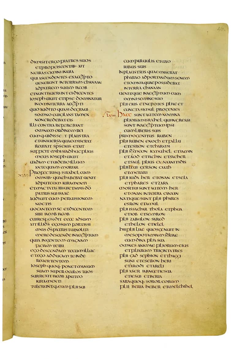 Codex Amiatinus, Exodus 6 (canvas 89) by Master of the Codex Amiatinus (Monkwearmouth-Jarrow scriptorium) depicting Exodus 6