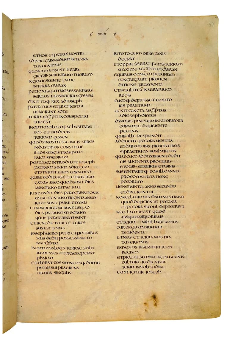 Codex Amiatinus, Exodus 7 (canvas 91) by Master of the Codex Amiatinus (Monkwearmouth-Jarrow scriptorium) depicting Exodus 7