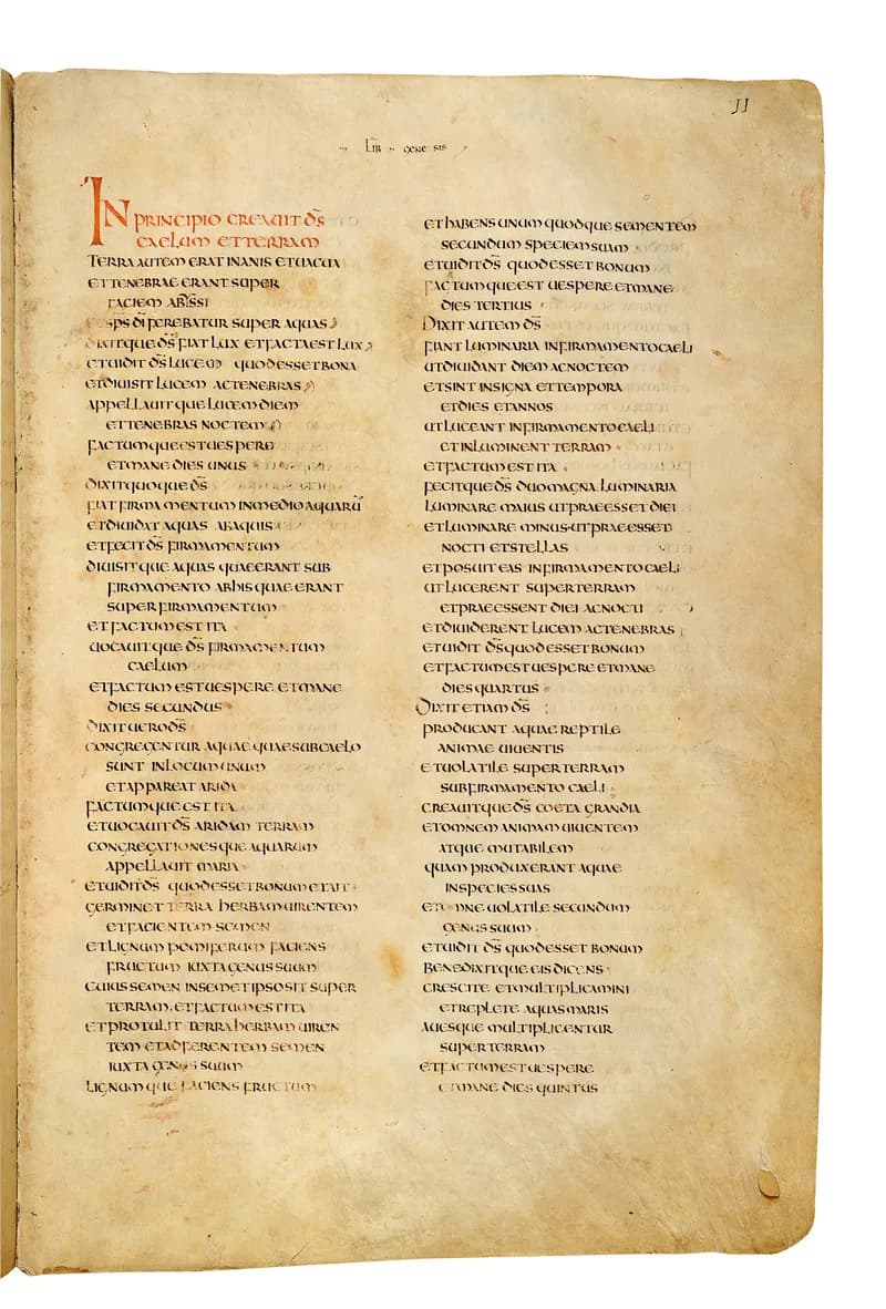 Codex Amiatinus, Genesis 11 (canvas 19) by Master of the Codex Amiatinus (Monkwearmouth-Jarrow scriptorium) depicting Genesis 11