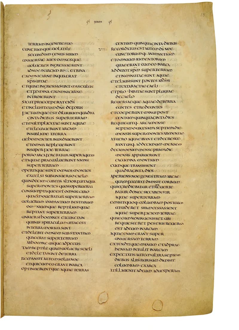 Codex Amiatinus, Genesis 16 (canvas 27) by Master of the Codex Amiatinus (Monkwearmouth-Jarrow scriptorium) depicting Genesis 16