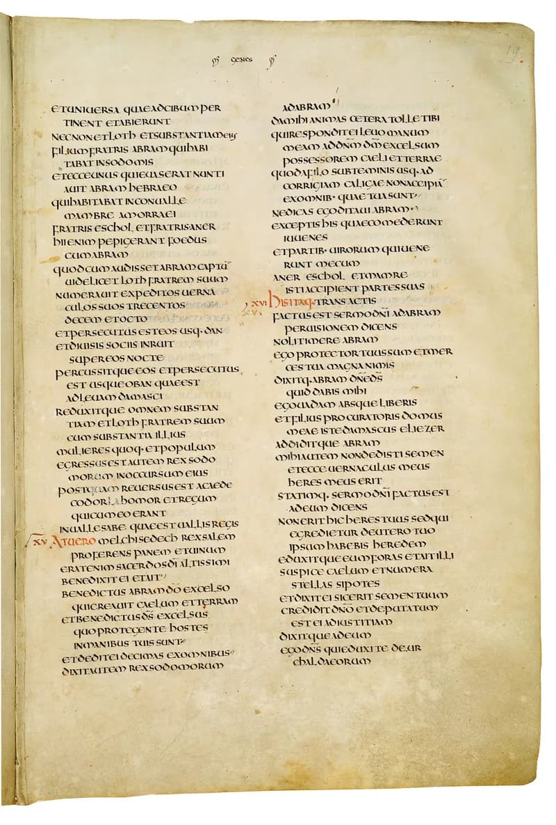 Codex Amiatinus, Genesis 21 (canvas 35) by Master of the Codex Amiatinus (Monkwearmouth-Jarrow scriptorium) depicting Genesis 21