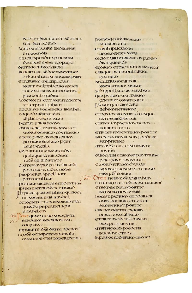 Codex Amiatinus, Genesis 22 (canvas 37) by Master of the Codex Amiatinus (Monkwearmouth-Jarrow scriptorium) depicting Genesis 22