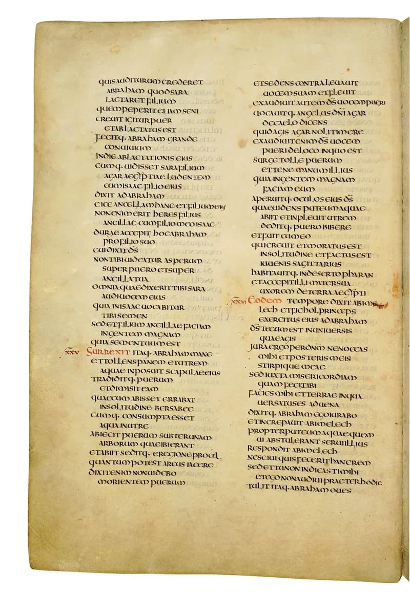 Codex Amiatinus, Genesis 27 (canvas 44) by Master of the Codex Amiatinus (Monkwearmouth-Jarrow scriptorium) depicting Genesis 27