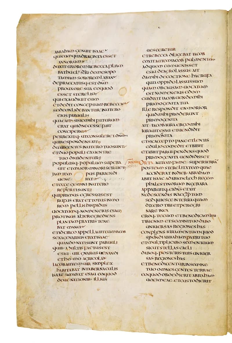 Codex Amiatinus, Genesis 32 (canvas 52) by Master of the Codex Amiatinus (Monkwearmouth-Jarrow scriptorium) depicting Genesis 32