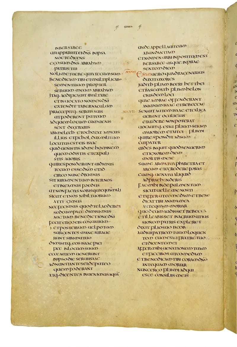 Codex Amiatinus, Genesis 33 (canvas 54) by Master of the Codex Amiatinus (Monkwearmouth-Jarrow scriptorium) depicting Genesis 33