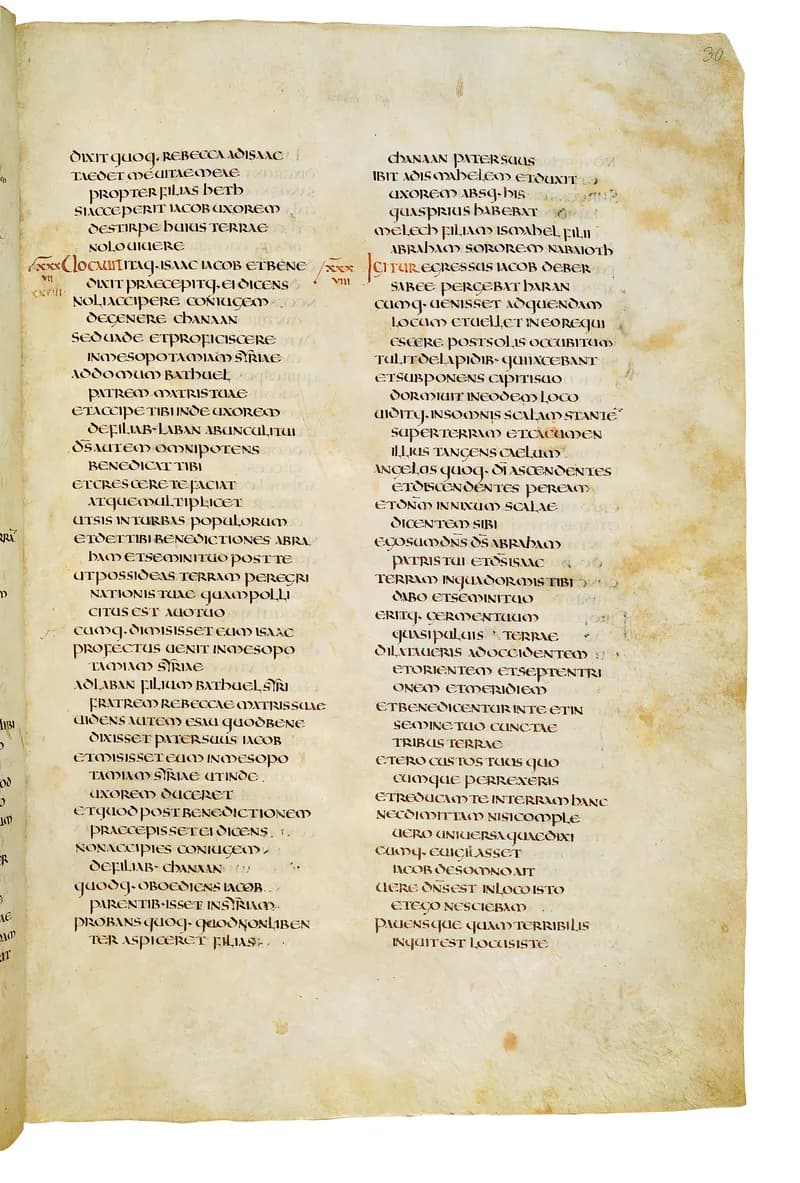 Codex Amiatinus, Genesis 35 (canvas 57) by Master of the Codex Amiatinus (Monkwearmouth-Jarrow scriptorium) depicting Genesis 35