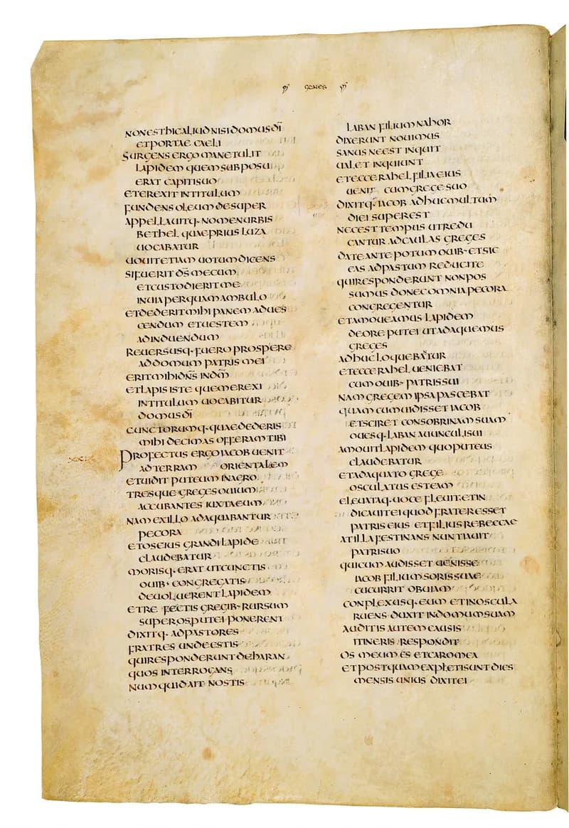 Codex Amiatinus, Genesis 36 (canvas 58) by Master of the Codex Amiatinus (Monkwearmouth-Jarrow scriptorium) depicting Genesis 36
