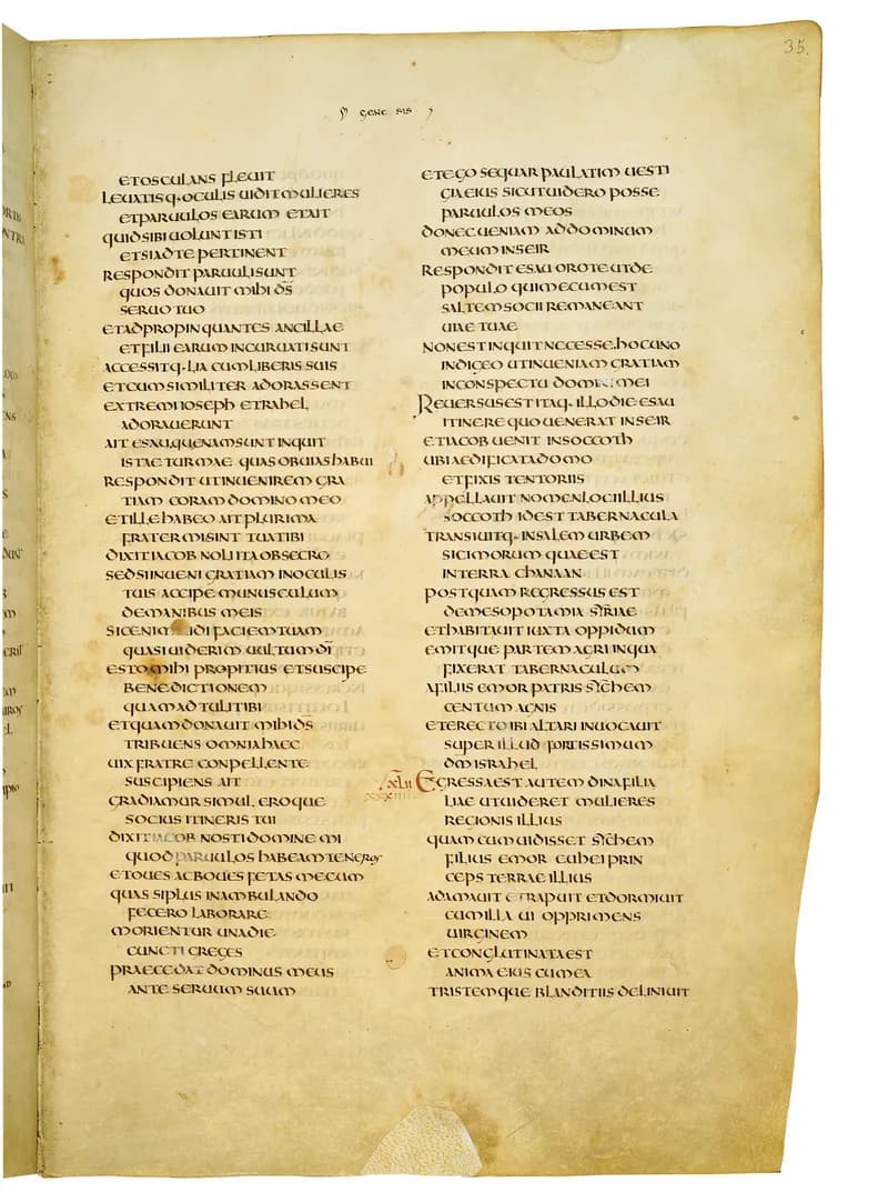 Codex Amiatinus, Genesis 42 (canvas 67) by Master of the Codex Amiatinus (Monkwearmouth-Jarrow scriptorium) depicting Genesis 42