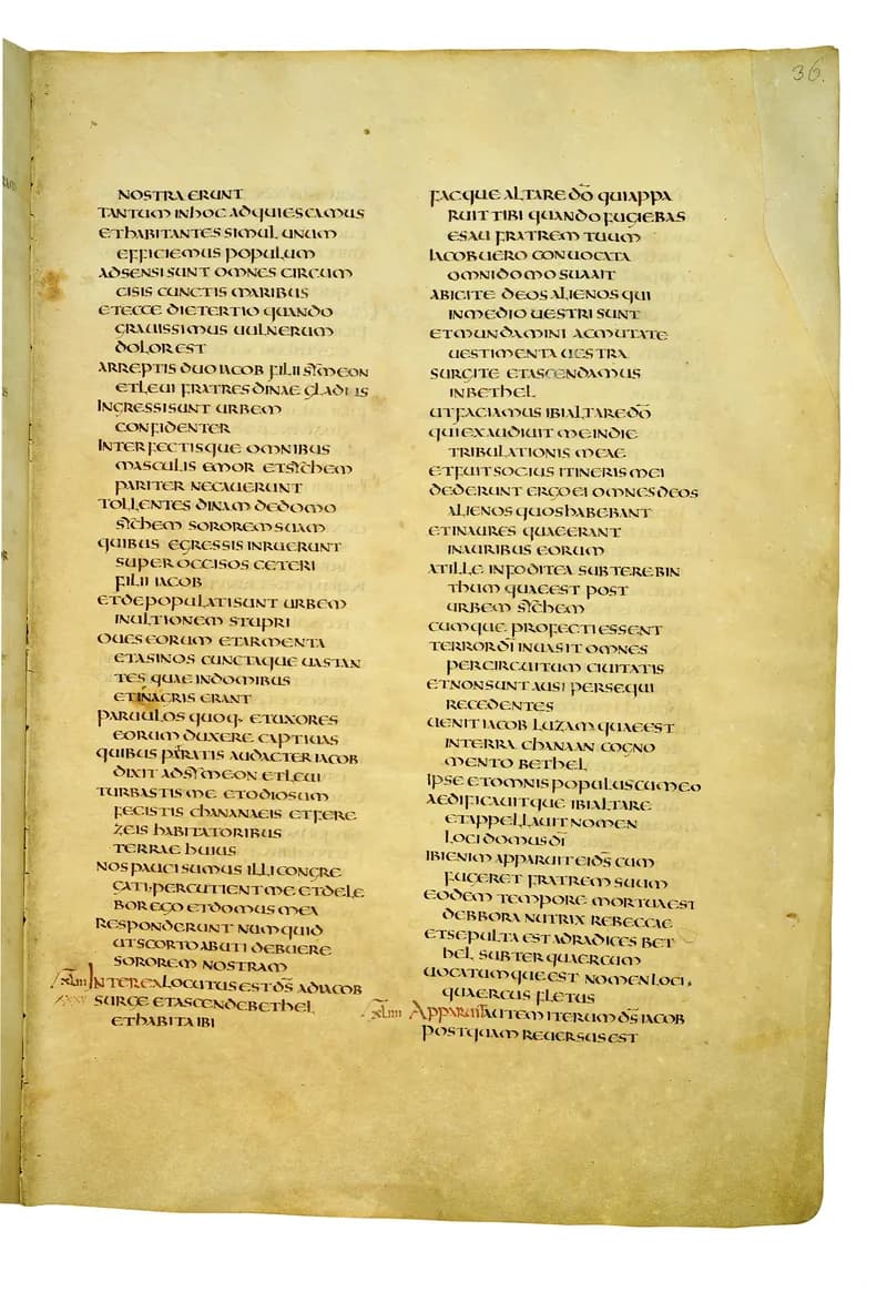 Codex Amiatinus, Genesis 43 (canvas 69) by Master of the Codex Amiatinus (Monkwearmouth-Jarrow scriptorium) depicting Genesis 43