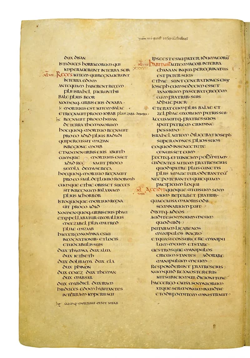Codex Amiatinus, Genesis 45 (canvas 72) by Master of the Codex Amiatinus (Monkwearmouth-Jarrow scriptorium) depicting Genesis 45